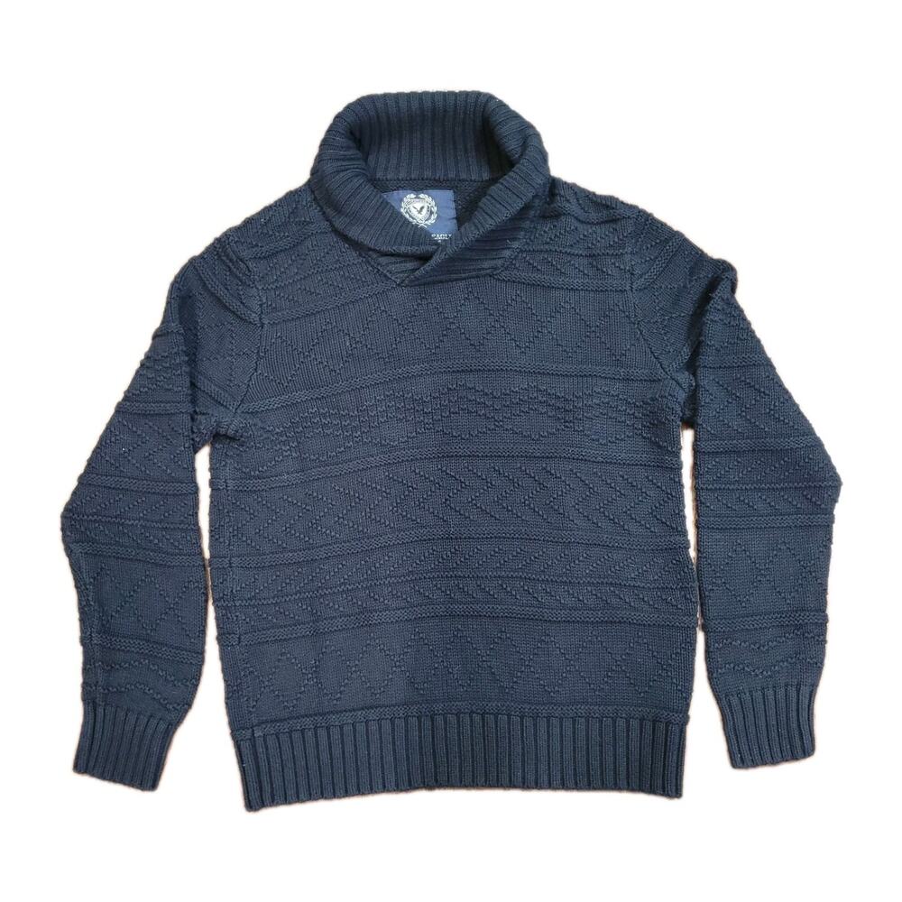Vintage American Eagle Navy Sweater Mens L Fisherman Preppy Shawl Neck Y2K